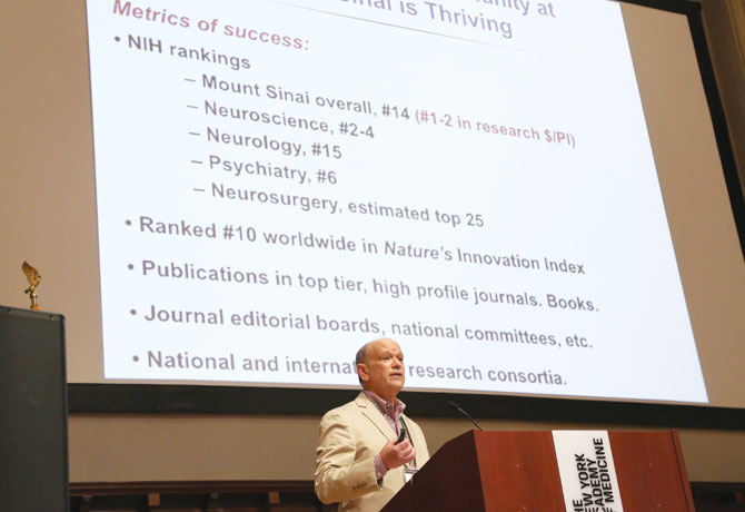 A photo shows Eric J. Nestler, MD, PhD, at the lectern